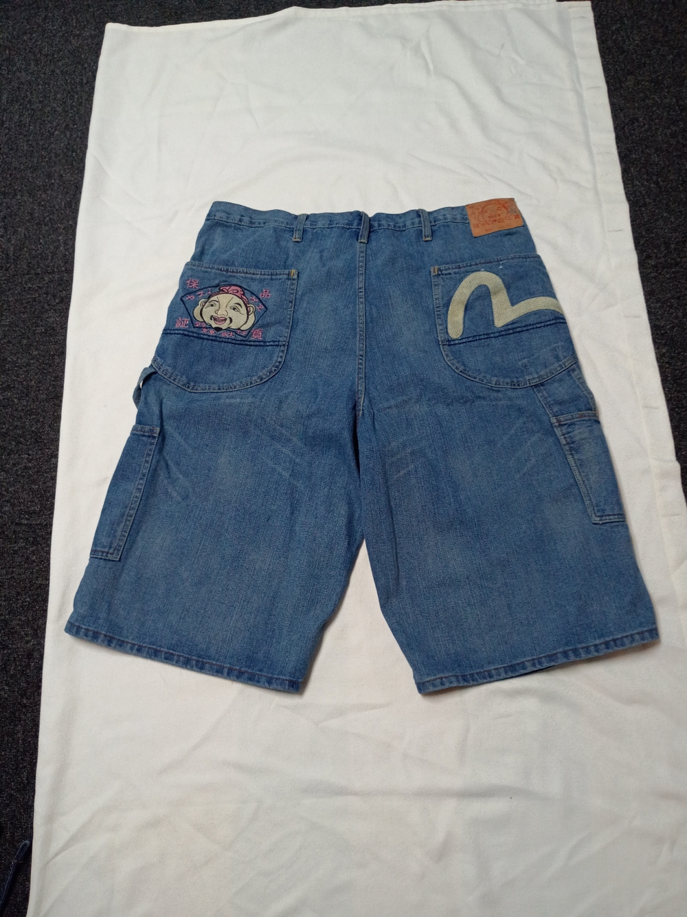 Y2K Men's Blue Denim Shorts with Back Pocket Embroidery